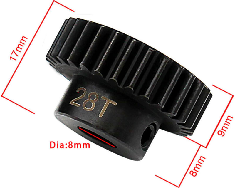 28t Steel Mod 1 Pinion Gear 8mm Bore