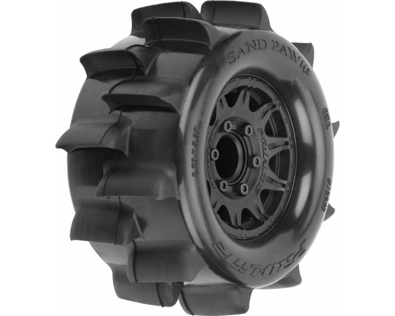 Sand Paw HP BELTED 2.8 Sand Truck Tires Mounted on Raid Black 6x