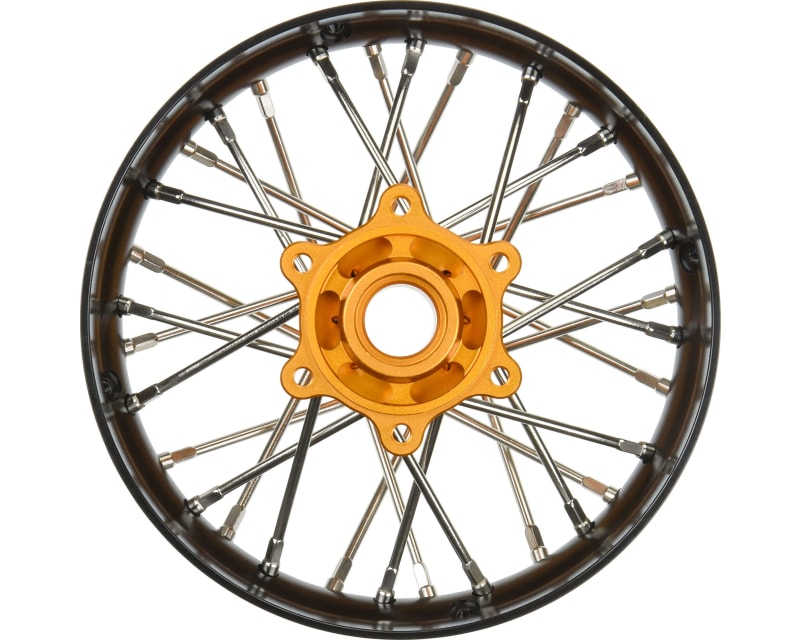 Pro-Spec Aluminum V2 Bead Rear Wheel Black/Gold 1 : Losi Promoto photo