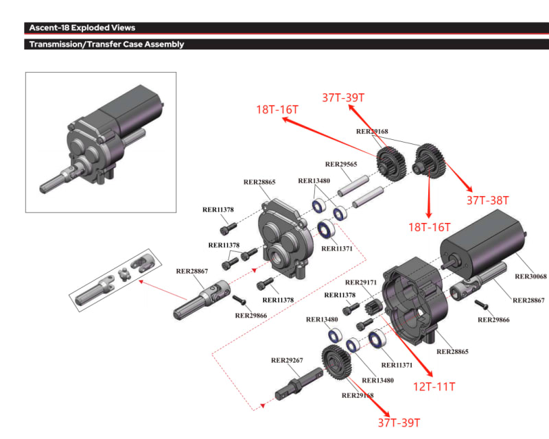 Ultra low range 20.5:1 Steel gear set Ascent 18
