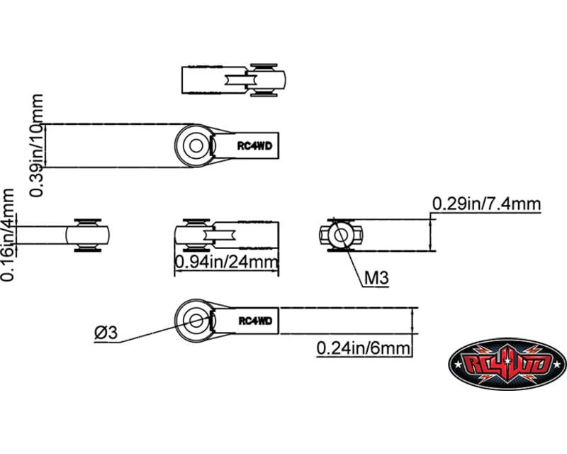M3 Medium Straight Plastic Rod Ends W/ Axial Width Balls (20x)
