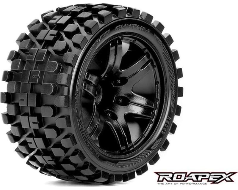 Rhythm 1:10 Stadium Truck Tire Black Wheel with 0 Offest 12mm He