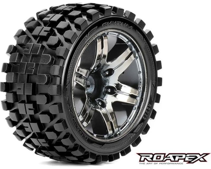 Rhythm 1:10 Stadium Truck Tire Chrome Black Wheel with 0 Offset