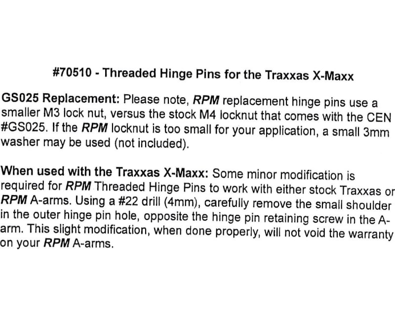 Threaded Hinge Pins- TRA X-Maxx