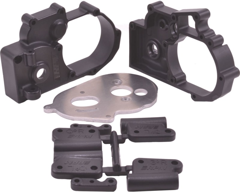Gearbox Housing & R Mounts Black:TRA 2WD Vehicles