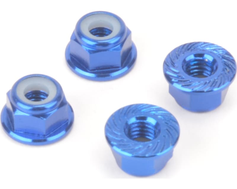 M4 Aluminum Serrated Nyloc Nuts - Blue - 4 Pieces