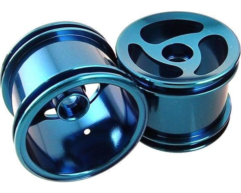 Tap to zoom Losi Mini-T 1.0 Aluminum Blue Front 3 Spoke Swirl Wheels