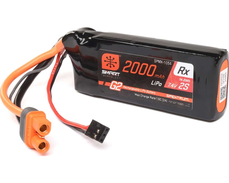 7.4V 2000mAh 2S 15C Smart G2 Receiver LiPo Battery: IC37.4V 2000
