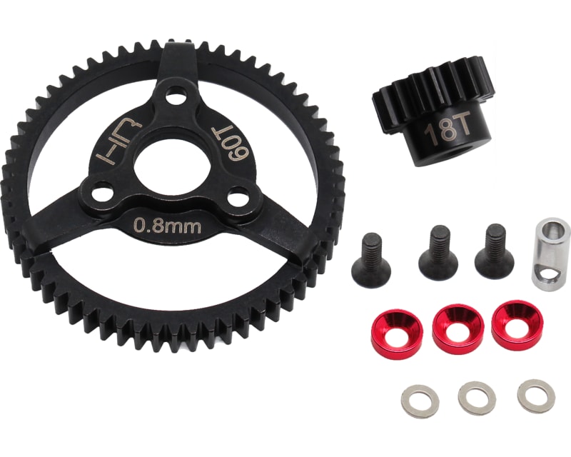Tap to zoom Steel Pinion and Spur Gear Set (18t/60t 32p)(Red) - TRA