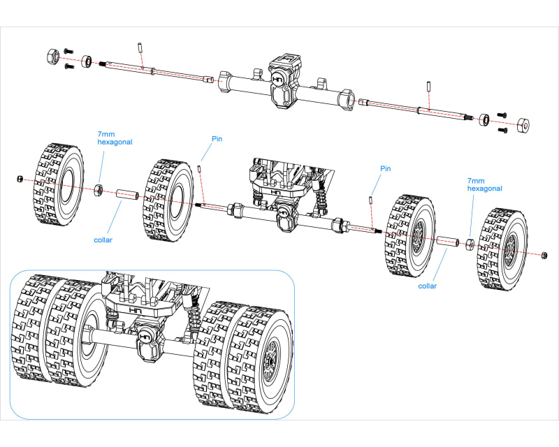 Dually Wheels Steel Drive Rear Axles Ax 24 SCX24