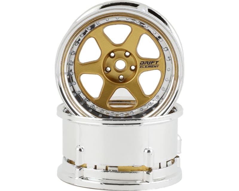 Drift Element 6 Spoke Drift Wheels (Gold & Chrome w/Gold Rivets)