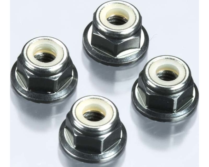 Tap to zoom M4 Locknuts Aluminum Flanged Serrated Black 4pcs