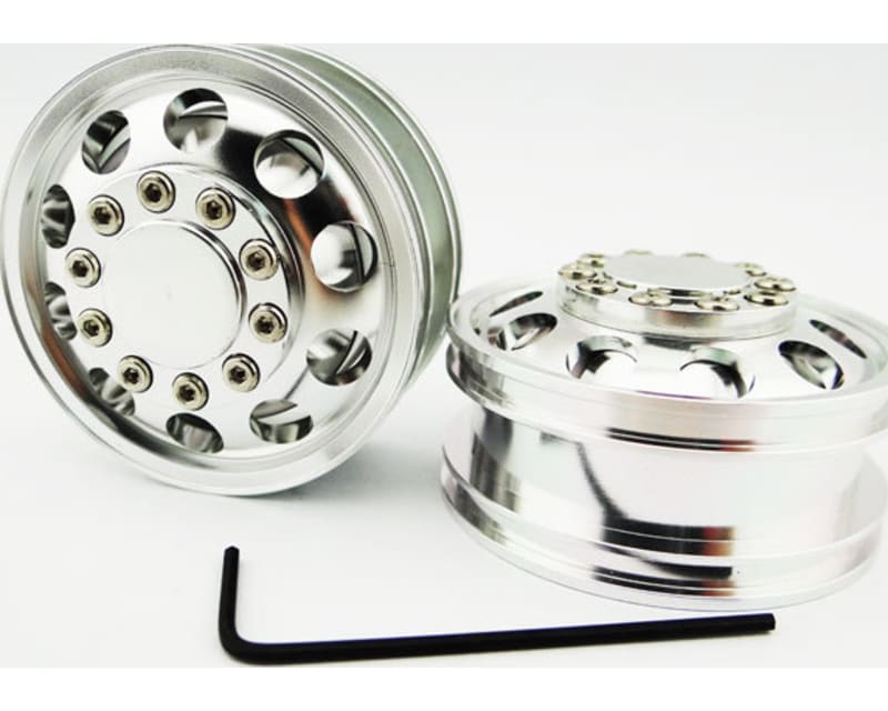 Silver Aluminum 1/14 Tamiya Tractor Front Wheels (2)