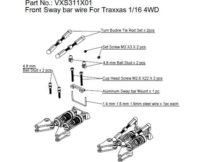 Full Sway Bar Kit Includes Front and Rear - 1/16 TRA 1/16 Re