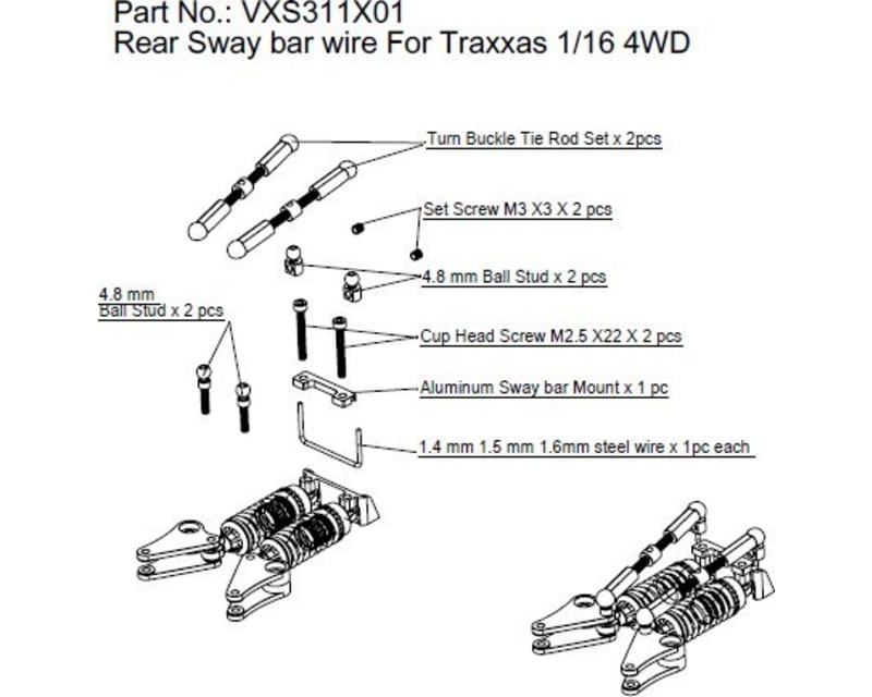 Full Sway Bar Kit Includes Front and Rear - 1/16 TRA 1/16 Re