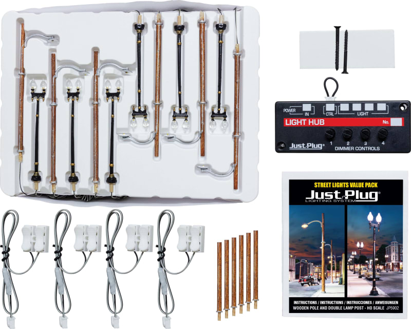 HO Scale Value Pack - Double Lamp & Wooden Pole