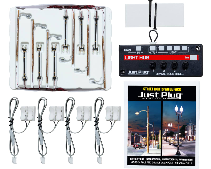 Tap to zoom N Scale Value Pack - Double Lamp Post & Wooden Pole