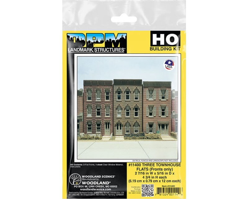 1/87 Townhouse Flats - 3 Fronts Only - HO Scale Kit