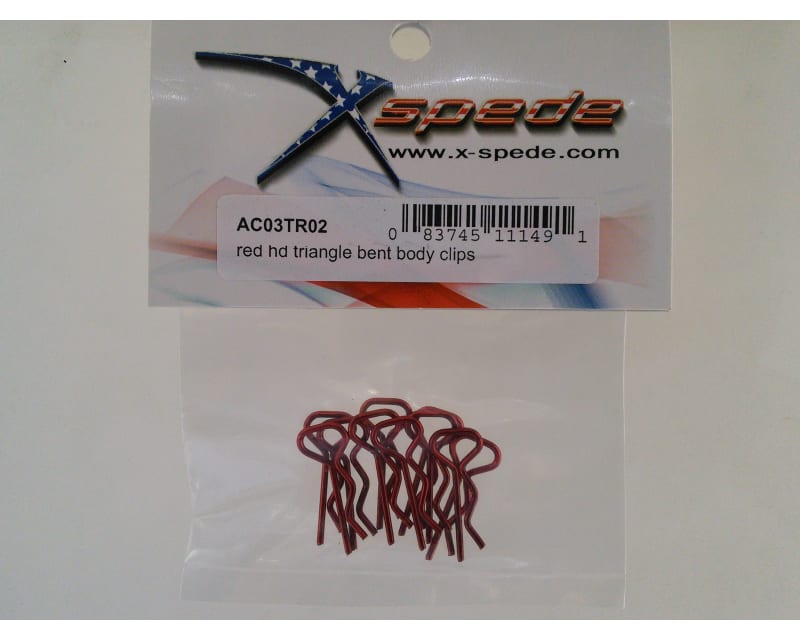 Red bent Body Clips 23.3mm long 1.2mm wire (10)
