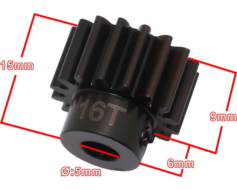 Tap to zoom 16T EHD Steel Mod 1 Pinion Gear 5mm