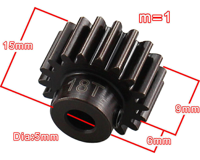 18T EHD Steel Mod 1 Pinion Gear 5mm