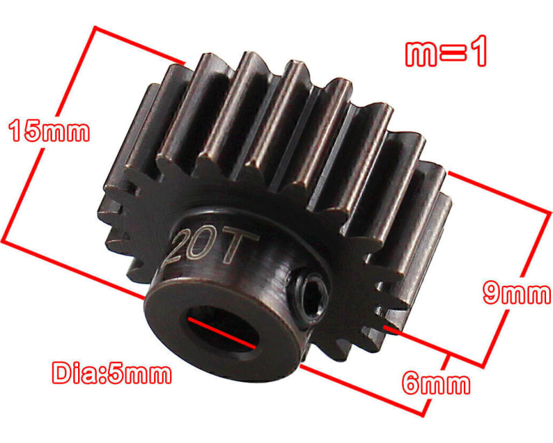 20T EHD Steel Mod 1 Pinion Gear 5mm