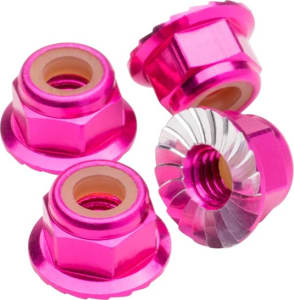 1UP Racing 1UP80542 - M4 Flanged & Serrated Aluminum Locknuts Hot Pink 4 pieces