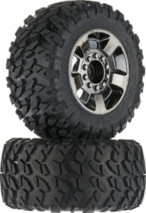 Arrma ARAAR550035 - discontinued Dboots Ragnarok Tire Set Glued Black Chrome Wheels