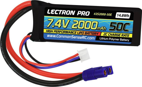 Common Sense RC CMS2S2000-50E - Lectron Pro 7.4v 2000mah 50c LiPo Battery with Ec3 Connector