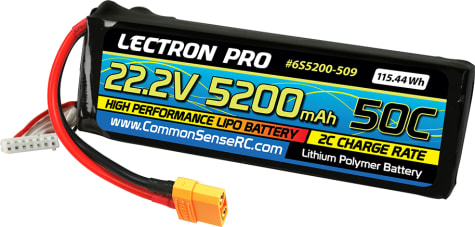 Common Sense RC CMS6S5200-509 - Lectron Pro 22.2v 5200mah 50c Lipo Battery with Xt90 Connector
