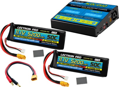 Common Sense RC CMSPP-023 - ACDC-DUO Charger + 2 x 11.1V 5200mah 50C w/ XT60 + Gray Adapter
