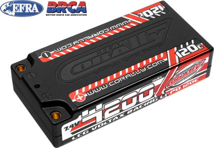 Corally COR49500 - Voltax 120c LiPo Battery 4200mah 7.4v Lcg Shorty 2s 4mm Bullet