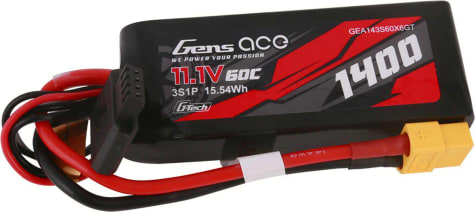 Gens Ace GEA143S60X6GT - 11.1V 1400mAh 3S 60C G-Tech Smart LiPo: XT60