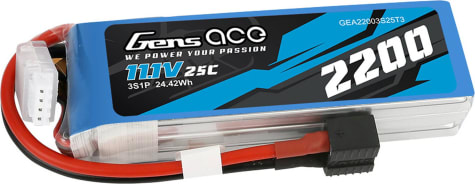 Gens Ace GEA22003S25T3 - 11.1v 2200mah 3s1p 25c Lipo: Ec3 T-plug style connector, Xt60