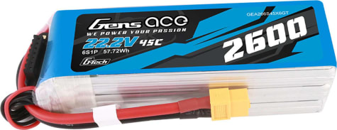 Gens Ace GEA266S45X6GT - 22.2V 2600mAh 6S 45C G-Tech Smart LiPo: XT60