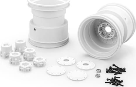 JConcepts JCO3439W - Tribute 73's - 3.2 x 3.6 Monster Truck wheel w/ adaptors white 2