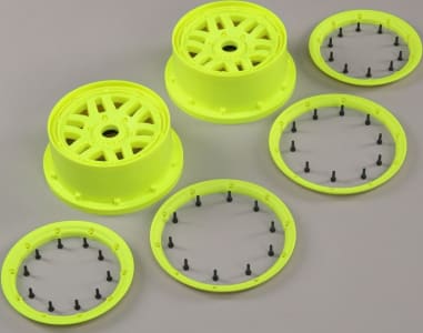 Losi LOS45024 - Wheel & Beadlock Set Flo Yellow 2 : 5ive-T 2.0