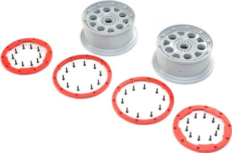 Losi LOS45033 - Wheels Silver Red Bead Lock 2 : DBXL-E 2.0
