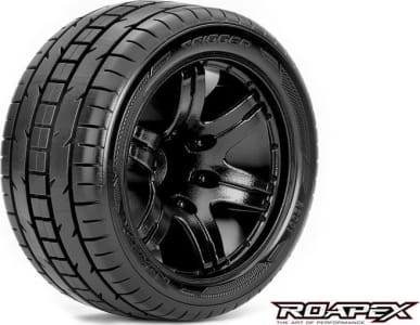 Roapex R/C ROPR2001-B0 - Trigger 1:10 Stadium Truck Tire Black Wheel with 0 Offest 12mm H