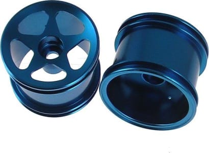 GPM Racing SMT0503F/L06 - Losi Mini-T 1.0 Aluminum Blue Front 5 Star Spoke Wheels (2)
