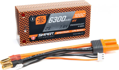 Spektrum SPMX63002S100HT - 6300mAh 2S 7.6V 100C Smart HV LiPo Short 5mm Tubes