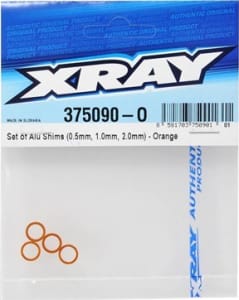 Xray XRA375090-O - set of aluminum shims 6.37x8.4mm 0.5mm 1.0mm 2.0mm - orange