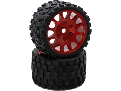 PHBPHT1131SRED Scorpion Belted Monster Truck Tires  /  Wheels w 17mm Hex  2  Red