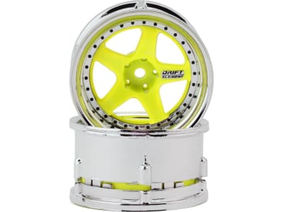 DSC-DE-030 Drift Element 5 Spokes Drift Wheel  Flu Yellow / Chrome Lip / Black 