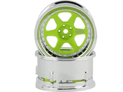 DSC-DE-225 Drift Element 6 Spoke Drift Wheel  Green Face / Chrome Lip / Chrome