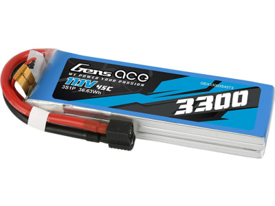 GEA33003S45T3 11.1v 3300mah 45c 3s1p Lipo: Ec3 And T-plug style Adapter