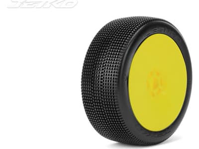 JKO1004DYUSG Lesnar 1 / 8 Buggy Tires Mounted On Yellow Dish Rims Ultra Soft 2