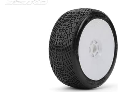 JKO1006DWUSG Positive 1 / 8 Buggy Tires Mounted On White Dish Rims Ultra Soft