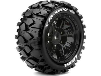 LOULT3351B Mft X-Rowdy Sport Monster Truck Tires 24mm Hex Mounted On Blac