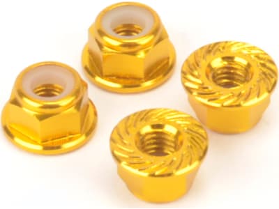 MK5485GD M4 Aluminum Serrated Nyloc Nuts - Gold - 4 Pieces